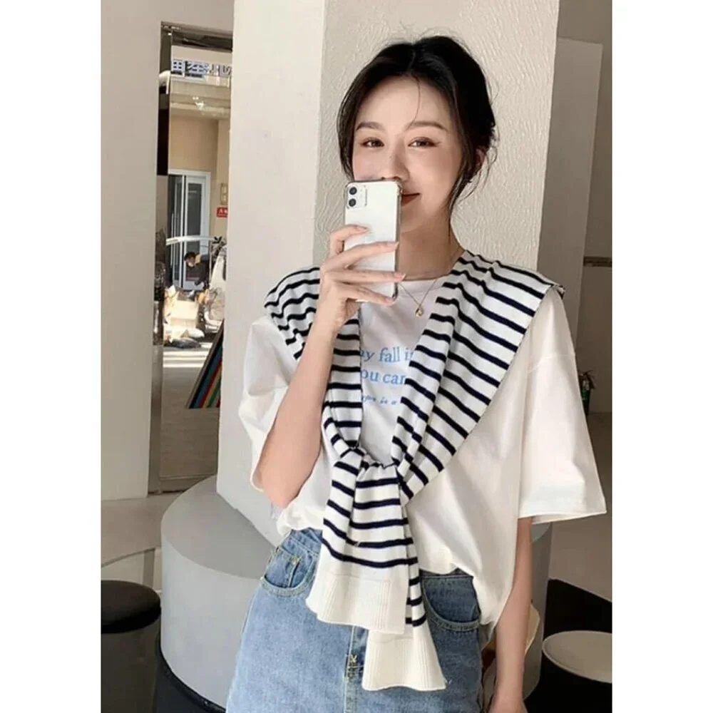 Women's Polyester Striped Shawl Wraps Scarf Cardigan Cape Casual Top